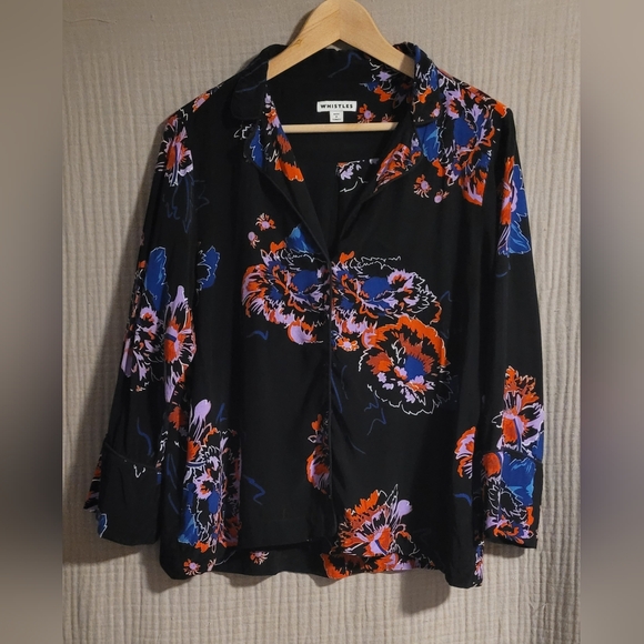 Whistles Freya Floral Print Pyjama Cupro Blend Blouse Size Medium - Picture 1 of 9